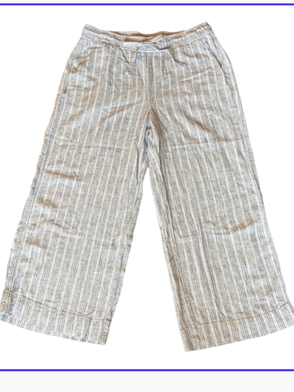 Pretty linen blend striped wide leg cropped pants size medium Gap